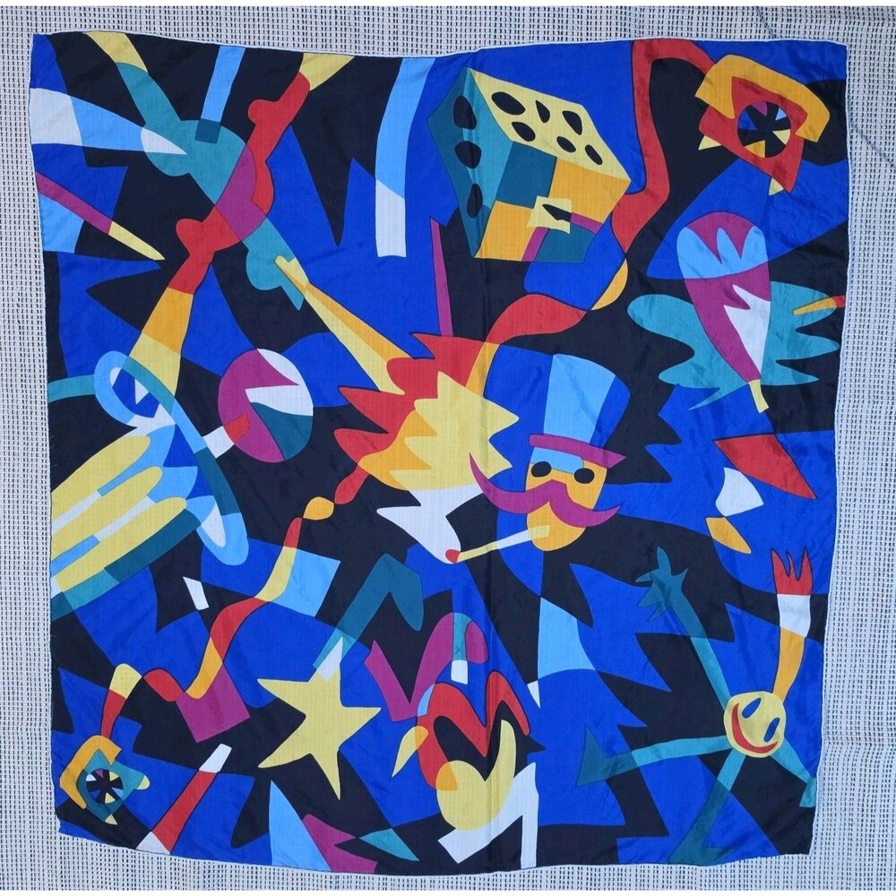Vintage Ashley Brooke Silk Scarf Geometric Postmodern Pop Art Circus 33" Square